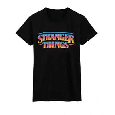 Image of Stranger Things Adults T Shirt Mens Womens Distressed Logo Upside Down Black Outfit Season 4 Merchandise
