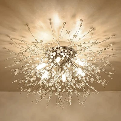 Image of Rayofly Modern Crystal Chandeliers Ceiling Light, Fireworks Chandelider, Gold K9 Crystals Lights, Flush Mount Lighting, 6 G9 LED, Golden Lamps for Living Room, Bedroom, Dining Hallway