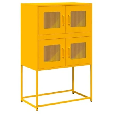 Image of vidaXL highboard mustard yellow 68x39x107 cm cold rolled steel storage cabinet with 4 compartments/doors modern kitchen/dining furniture for organized home/office decor up to 70 kg capacity