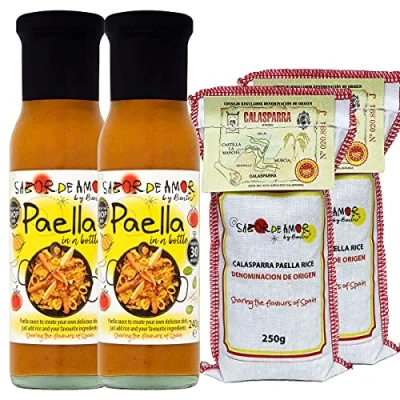 Image of Sabor de Amor Paella Kit Set 2 Natural stock &amp; Calasparra Rice