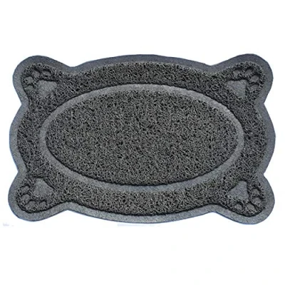 Image of Paw Shaped Cat Puppy Doggy Litter Mat PVC Eco friendly Pet Feeding Durable Non slip &amp; Waterproof In Various (CHARCOAL, OVAL PAW)