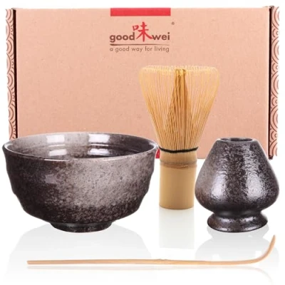 Image of Goodwei Japanese Matcha Tea Ceremony Set with Chasentate (Goma)
