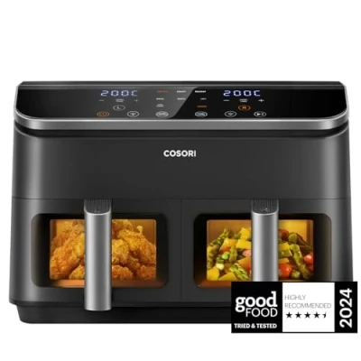 Image of COSORI Dual Air Fryer, 8.5L Family Capacity, 8 In 1, Sync Cook &amp; Finish, 2 Non Stick Drawers with Visible Window, Accessories, Energy Saving, 50+ Online Recipes, Dishwasher Safe, 35℃ to 230℃