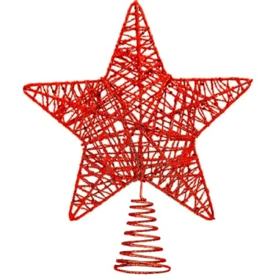 Image of Christmas Tree Topper, Red Glitter Star for Tree, Decoration