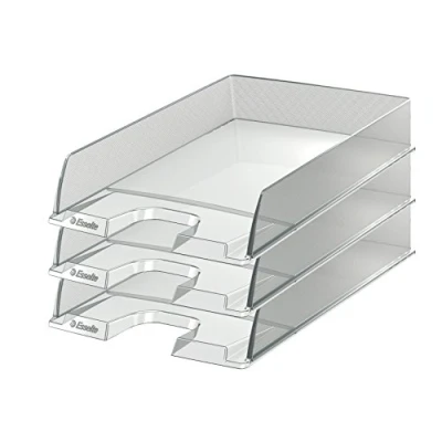 Image of Esselte A4 Letter Tray, Glass Clear, Pack of 10, Europost Range, 623603