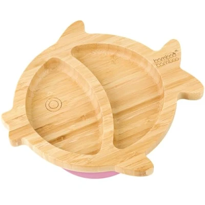 Image of Bamboo Baby Plate and Toddler Plate, Suction for Feeding Weaning, Fish with Secure Suction, Plates Babies from 6 Months (Fish, Green)