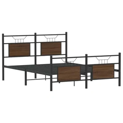 Image of vidaXL Bed Frame Base Home Bedstead Brown Oak 140x200 cm Engineered Wood