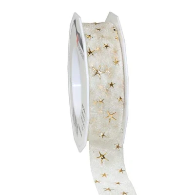 Image of Präsent Stella Printed Satin Ribbon Cream 20 m roll 25 mm Width