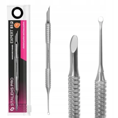 Image of Staleks Pro Manicure Pusher Professional Cuticle Slanted and Loop end Metal Orange Stick Expert 51/2