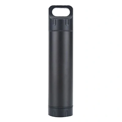 Image of Pill Box Case, Portable Waterproof Aluminum Alloy Keychain Drug Holder for Outdoor Emergency (Black)