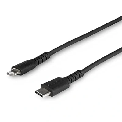 Image of StarTech.com 1m USB C to Lightning Cable Durable Black Type Connector Fast Charge &amp; Sync Charging Cord, Rugged w/Aramid Fiber Apple MFI Certified iPhone 11 iPad Air (RUSBCLTMM1MB)
