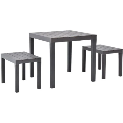 Image of vidaXL Garden Table with 2 Benches Plastic Brown