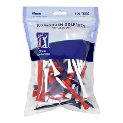Image of PGA TOUR Mens Golf tees Aus Holz, 7 Cm, 100 Stück, Rot/Weiß/Blau Wooden Tees, Red/White/Blue, X Cm EU