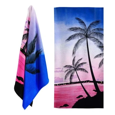 Image of GEEZY Microfibre Beach Towel, Sunset Design Quick Drying, Lightweight, Sand Free, Large &amp; Durable, Summer Essentials for Travel, Holiday, Swimming, Sauna, Adults Kids, 70x140cm