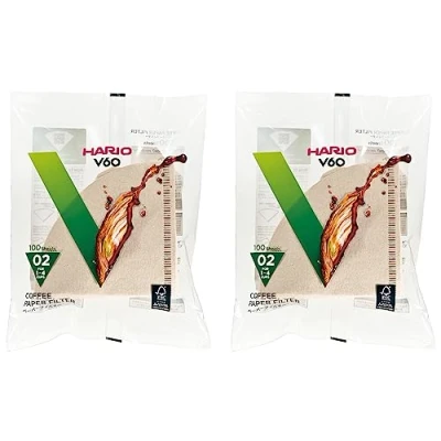 Image of Hario 02 100 Count Coffee Natural Paper Filters, 2 Pack Value Set (Total of 200 Sheets)