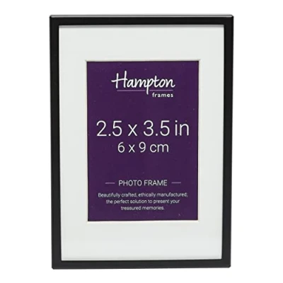 Image of Hampton Frames MADRID Narrow Profile Photo Frame with Bevel Mount Matt Black 2.5x3.5 (6x9cm) M138B23