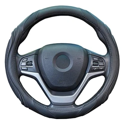 Image of Car Steering Wheel Cover Sportage Leather Universal Size M 37 38cm /14.5 15inch, Anti slip, Breathable, Black