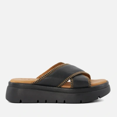 Image of Dune London Womens Ladies Litch Contrast Stitch Flatform Sandals Black Leather Size UK 3