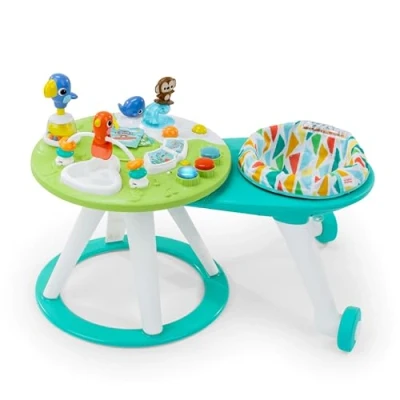 Image of Bright Starts, Around We Go 2 in 1 Walk Activity Centre and Play Table Tropic Cool, Walker with Music, Lights Interactive Toys, Removable Seat, Ages 6 Months Plus