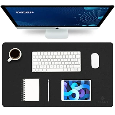 Image of Knodel Desk Pad, Office Mat, 60cm x 35cm PU Leather Blotter, Laptop Waterproof Writing Pad for and Home, Dual Sided (Black)