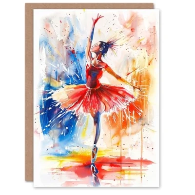 Image of Artery8 Ballet Dancer Ballerina Colourful Watercolour For Her Woman Birthday Personalised Card