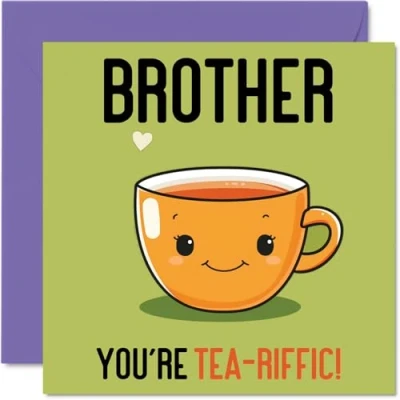 Image of Birthday Cards for Brother Tea riffic Funny Happy Card from Sister, Sibling Gifts, 145mm x Joke Greeting Men Him