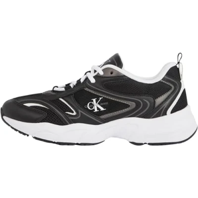 Image of Calvin Klein Jeans Retro Tennis Trainers, Women&#039;s, Size: 6, Black/bright white Imitation leather/ textile