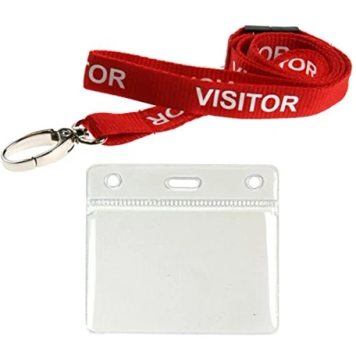 Image of Customcard ltd® Red Visitor Lanyards Metal Clip &amp; Plastic ID Card Pocket Pack of 10