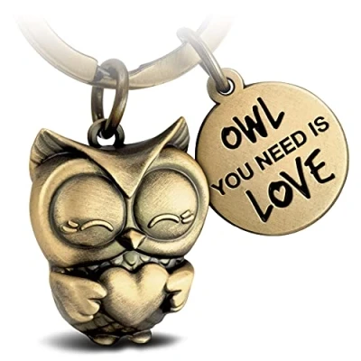 Image of FABACH Owl Keychain with Heart Pendant in Antique Bronze for Women