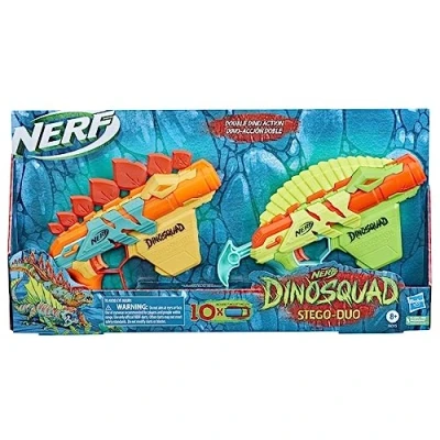 Image of Nerf DinoSquad Stego Duo 2 Toy Foam Blasters 10 Elite 2.0 Darts F6315, Medium