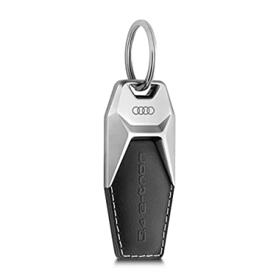 Image of Audi 3182100301 Q4 e tron Metal Leather Pendant Keyring Engraving, Black/Silver, One size, black, standard Modern