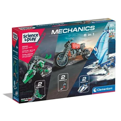 Image of Clementoni 97861 Science and Play 6 in 1 Construction Toy, Models Building Set for 8 Years, Mechanics Laboratory Made Italy, Ch, Multi Coloured Amazon Exclusive