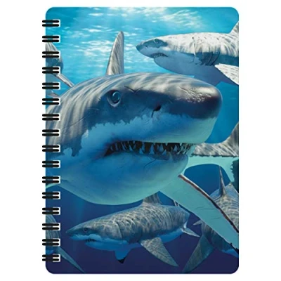 Image of 3D LiveLife Jotter Great White Shark from Deluxebase. Lenticular A6 Spiral Notebook with Plain Recycled Paper Pages. Artwork Licensed Renowned Artist David Penfound
