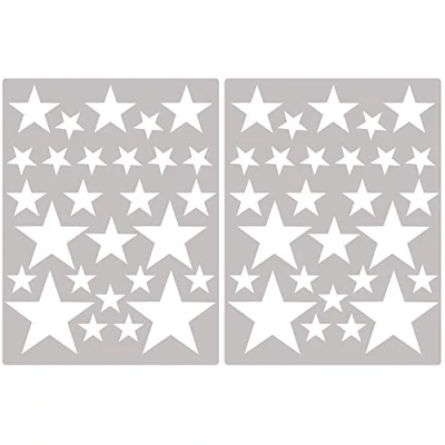 Image of PREMYO Set of 54 Star Wall Stickers Kids Nursery Decor Easy to Apply Decals for Bedrooms Girls Boys White