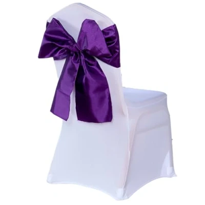 Image of Elegant Event Essentials Set of 50 Taffeta Chair Sashes Bow Tie Wider Fuller Cover Decor for Wedding Decorations, Birthday, Banquets, Reception &amp; Party Events Ribbon Purple