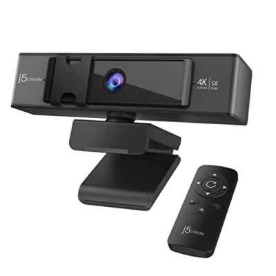 Image of j5create 4K Ultra HD Webcam with 5X Digital Zoom, Privacy Cover, Dual High Fidelity Microphones, Remote Control, USB C for Video Conferencing, Online Classes, Live Streaming (JVCU435)
