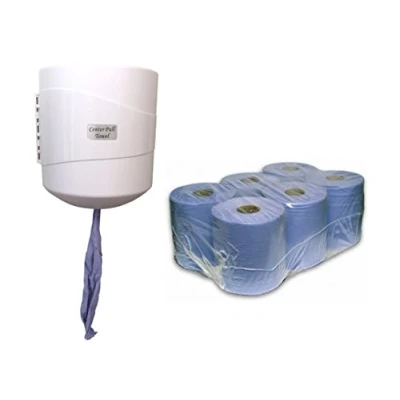 Image of CENTREFEED centerfeed + 6 Rolls Paper Centre Pull Feed Dispenser White Wall Mounted Lockable ABS Plastic