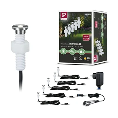 Image of Paulmann 93695 Outdoor Plug &amp; Shine recessed Lighting Set MicroPen II 5x0.22W IP67 3000K incl. Driver, Stainless Steel, Integriert, 1.1 W, Silver