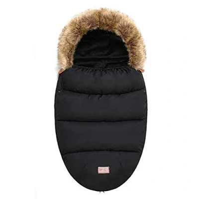 Image of Pram Universal Footmuffs Fleece Lined Snuggly Cosy Toes Footmuff Bunting Bags Waterproof Fitting for Pushchairs Strollers Prams Buggy Car Seat (Black)