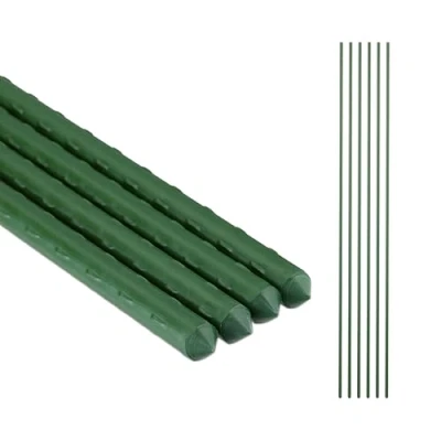 Image of Relaxdays Plant Support Sticks, Set of 10, 100 cm, Ø 10 mm, Plastic Coated Steel, Stakes for Climbing Flowers, Green