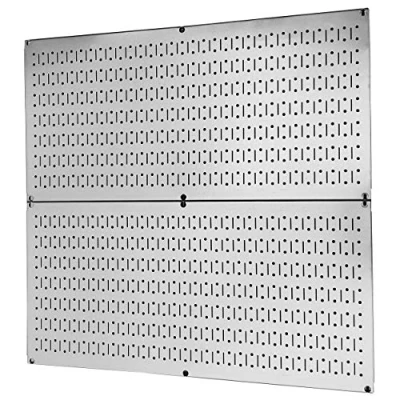 Image of Wall Control Pegboard Rack Garage Storage Galvanized Steel Horizontal Peg Board Pack Two 32 Inch x 16 Shiny Metallic Metal Tool Organization Panels