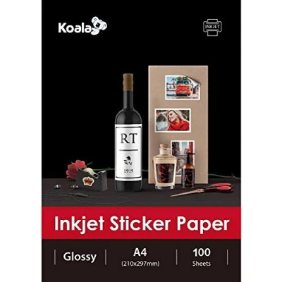 Image of KOALA Inkjet Self Adhesive/Sticky Back White Glossy Photo Paper, Label Printing A4, 100 Sheets