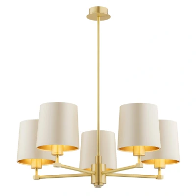 Image of Princeton Multi Arm Pendant Ceiling 5 Light Beige (Gold Inside), Brushed Brass