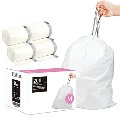 Image of Reliable1st Custom Fit Trash Bags Compatible with simplehuman Code M (200 Count) White Drawstring Garbage Liners 12 Gallon 45 Liter