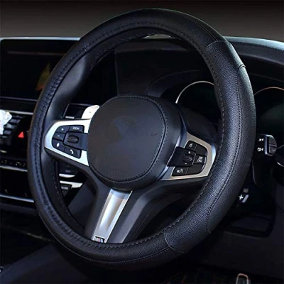 Image of coofig Leather Car Steering Wheel Covers Universal 37 38cm /15inch Breathable Anti slip Protector Interior Accessories for Auto/Truck/SUV/Van Men Women (Black 2)