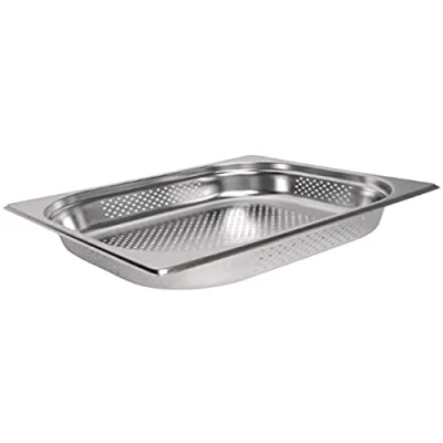 Image of Vogue 12930 Stainless Steel Perforated 1/2 Gastronorm Pan 100mm Deep Food Container