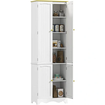 Image of HOMCOM Freestanding 4 Door Kitchen Cupboard, Storage Cabinet Organizer with Shelves,White