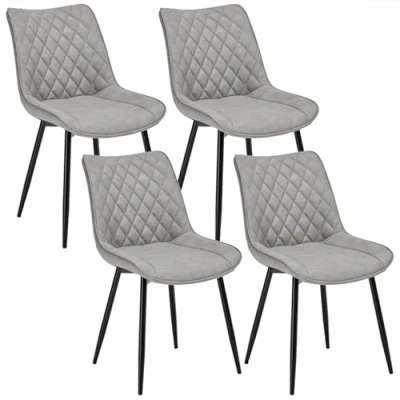 Image of WOLTU Dining Chairs Set of 4 Kitchen Counter Lounge Leisure Living Room Corner Grey Leatherette Reception with Backrest and Padded Seat