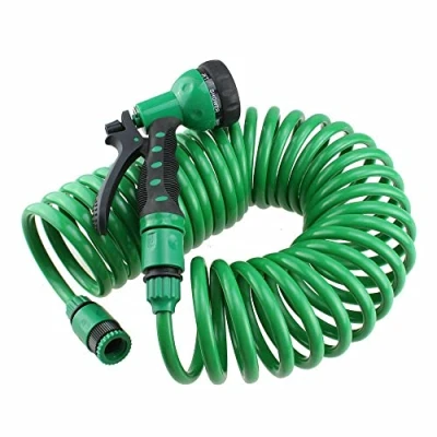 Image of MantraRaj 30M 100Ft Retractable Coil Hose Garden Spray Gun 5 Function Pipe Reel Water Nozzle Patio Plant &amp; Flower Watering Decking Cleaning