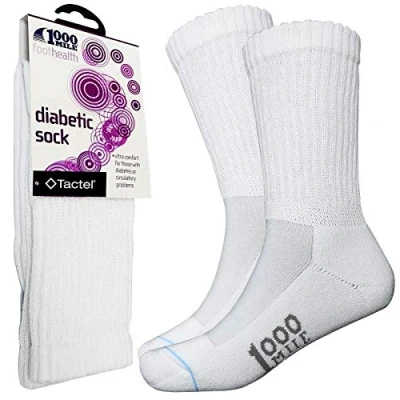 Image of 1000 Mile EXTRA WIDE Comfort Loose Fit Mens Diabetic Cushioned Socks Aid Circulation, Increase Blood Flow, Non Binding 2 Pair (White) Size Medium UK6 8.5